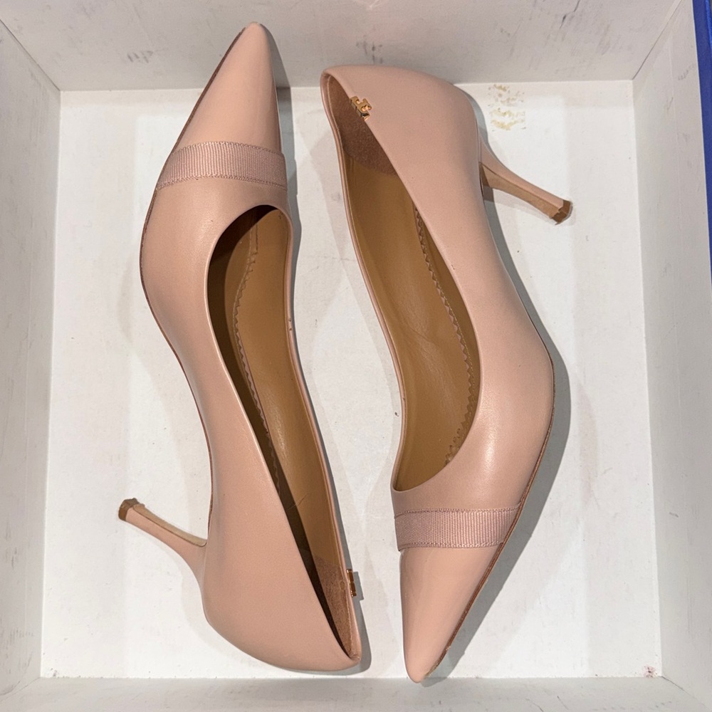 SOLD🔥🔥🔥Tory Burch Penelope Grosgrain Cap-Toe Pink Patent Leather Heels Pumps - Picture 4 of 12